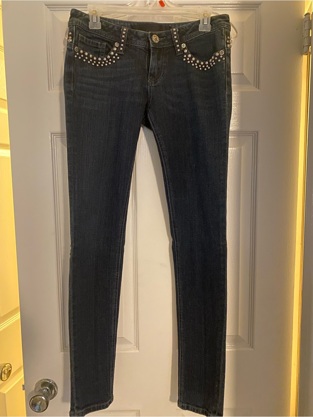 bebe Black Skinny Jeans with Front Stud Detailing